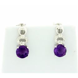 Genuine Amethyst Cartier Style Dangle Earrings