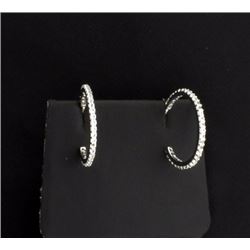 Genuine White Sapphire Pave and Sterling Silver Hoop Earrings