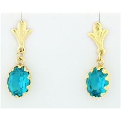 Brushed Gold earrings with Blue Green stones