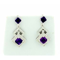 Art Deco Style Dangle Amethyst Earrings set in Sterling Silver