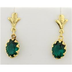 Gold dangle Earrings with Lab Emeralds