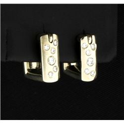 14K Huggie Style Diamond Square Hoop Earrings