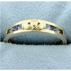 Multi Color Gemstone Claddagh Ring