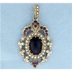 9K Antique Amethyst & Seed Pearl Pendant