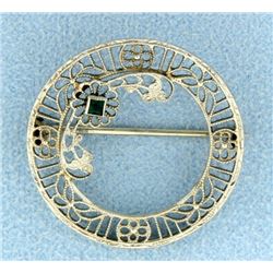 Antique Emerald Filigree Pin