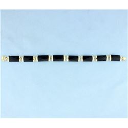 Onyx & 14K Gold Chinese Good Fortune Bracelet
