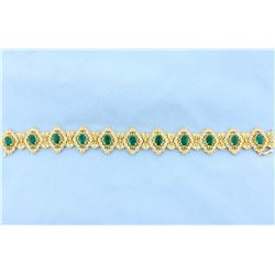 Fabulous Victorian Design Emerald and Diamond Bracelet in 14k Gold