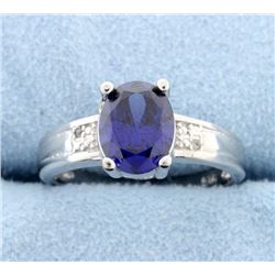 Sterling silver ring with lab Tanzanite & Diamonds