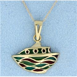 Italian Enamel 14K gold pendant with chain