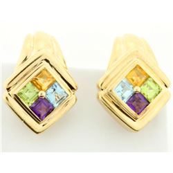 Multi-Color Gemstone 14K French Back Post Earrings