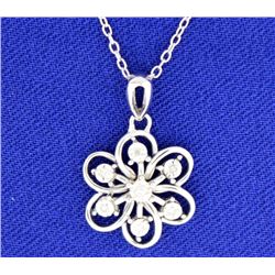 Diamond and Sterling Silver Flower Pendant