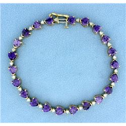 Amethyst Heart and Diamond Line Bracelet
