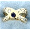 Image 1 : Custom Designer Sapphire and .75 ct Diamond Ring