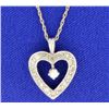 Image 1 : 14K White Gold Diamond Heart Pendant on Chain