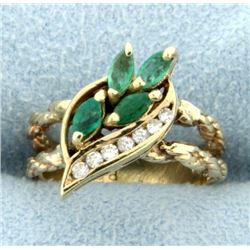 Natural Emerald & Diamond Pinky Ring