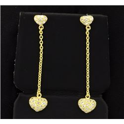 Long Dangle White Sapphire Earrings in 14k Yellow Gold over Sterling Silver