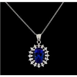 7.52 ctw Tanzanite and Diamond Pendant With Chain - 14KT White Gold