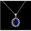 Image 1 : 7.52 ctw Tanzanite and Diamond Pendant With Chain - 14KT White Gold