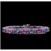 Image 1 : 10.80 ctw Tanzanite, Sapphire and Diamond Bracelet - 14KT White Gold