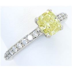 GIA Certified 1.37 ctw Yellow Diamond Ring - 14KT White Gold