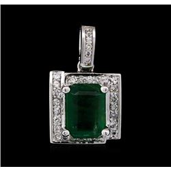 14KT White Gold 3.06 ctw Emerald and Diamond Pendant