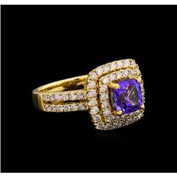 14KT Yellow Gold 1.76 ctw Tanzanite and Diamond Ring