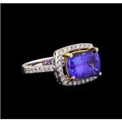 14KT Two-Tone Gold 4.29 ctw Tanzanite and Diamond Ring