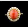 Image 2 : 14KT Yellow Gold 3.20 ctw Coral and Diamond Ring