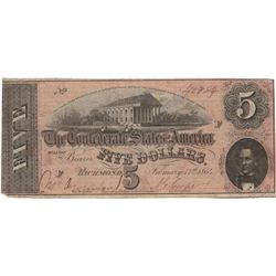 1864 $5 Confederate States of America Bank Note
