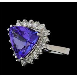 5.82 ctw Tanzanite and Diamond Ring - 14KT White Gold