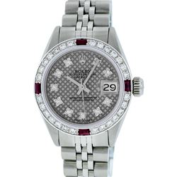 Rolex Stainless Steel VVS Diamond and Ruby DateJust Ladies Watch