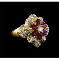 1.35 ctw Ruby and Diamond Ring - 18KT Yellow Gold