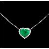 Image 2 : 4.69 ctw Emerald and Diamond Pendant With Chain - 14-18KT White Gold