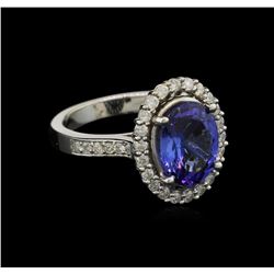 3.73 ctw Tanzanite and Diamond Ring - 14KT White Gold