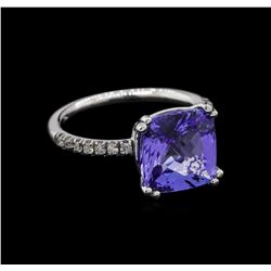 4.91 ctw Tanzanite and Diamond Ring - 14KT White Gold