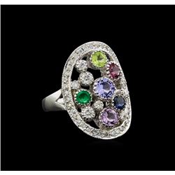 14KT White Gold 1.69 ctw Multi Gemstone and Diamond Ring