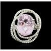 Image 2 : 14KT White Gold 11.79 ctw Kunzite and Diamond Ring