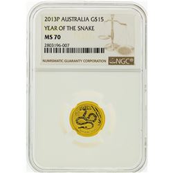 2013-P NGC MS70 Australia $15 Year of the Snake Gold Coin