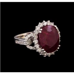 GIA Cert 8.62 ctw Ruby and Diamond Ring - 14KT White Gold