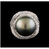 Image 2 : Pearl and Diamond Ring - 14KT White Gold