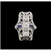 Image 2 : 0.59 ctw Diamond and Sapphire Ring - Platinum