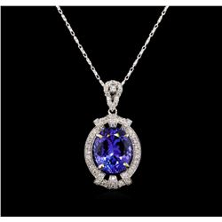 18KT White Gold 6.20 ctw Tanzanite and Diamond Pendant With Chain