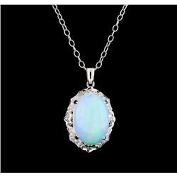 18.19 ctw Opal and Diamond Pendant With Chain - 14KT White Gold