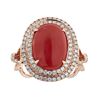 Image 1 : 3.28 ctw Coral and Diamond Ring - 14KT Rose Gold