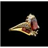 Image 1 : Garnet and Diamond Ring - 10KT Yellow Gold