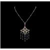 Image 1 : 5.58 ctw Multi Color Sapphire and Diamond Pendant With Chain - 14KT White Gold