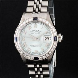 Rolex Stainless Steel Ice Blue Diamond and Sapphire DateJust Ladies Watch