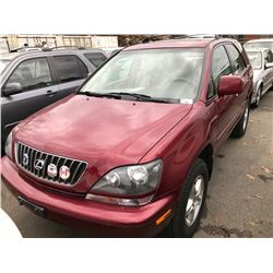1999 LEXUS RX300, 4 DOOR SUV, RED, VIN # JT6HF10UXX0067040