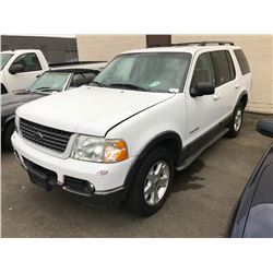 2002 FORD EXPLORER XLT, 4 DOOR SUV, WHITE, VIN # 1FMZU73E92UC63011