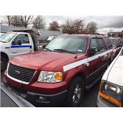 2006 FORD EXPEDITION XLT, 4 DOOR SUV, RED, VIN # 1FMPU16586LA93221